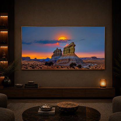 Desert Rock Plateau Sunset Modern Luxury Backlight Horizontal Wall Art