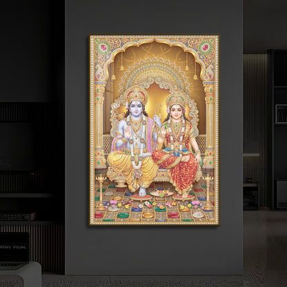 Lord Rama and Goddess Sita Modern Luxury Backlight Vertical Wall Art