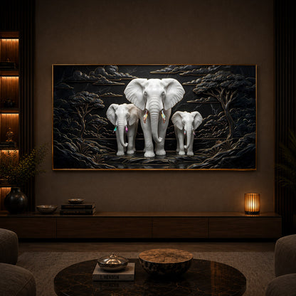 White Elephant Family Modern Luxury Backlight Horizontal Wall Art