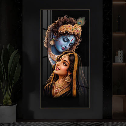 Hindu Deities Shri Radha Krishna Modern Luxury Backlight Vertical Wall Art