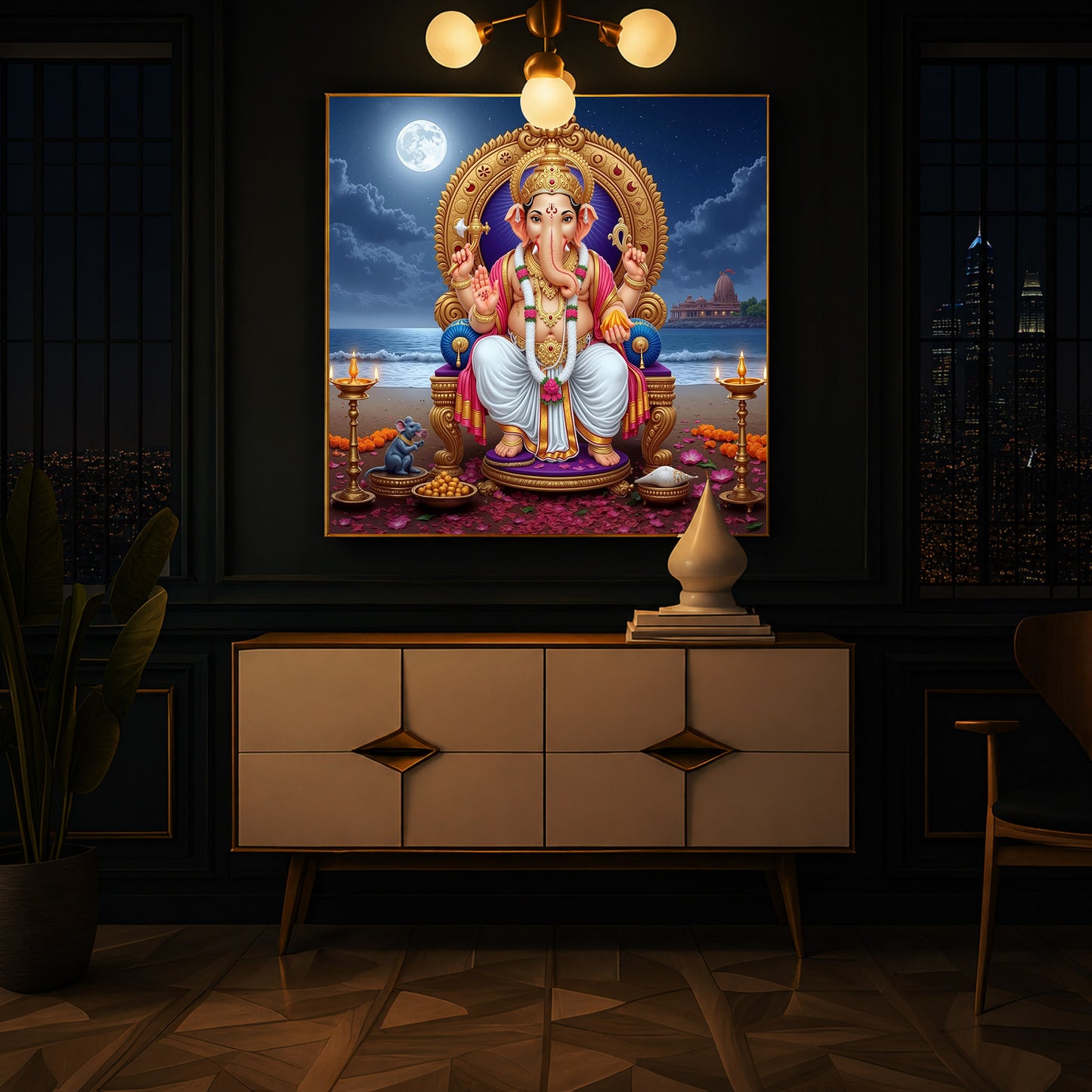 Shree Ganesh Ji Modern Luxury Backlight Square Wall Art
