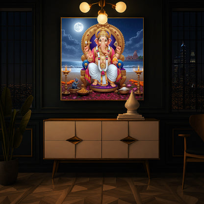 Shree Ganesh Ji Modern Luxury Backlight Square Wall Art