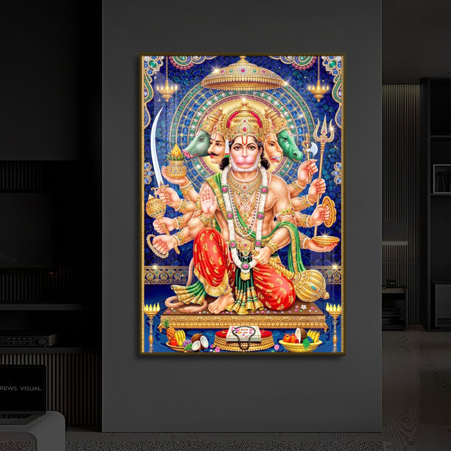 Panchamukhi Hanuman Ji Modern Luxury Backlight Vertical Wall Art