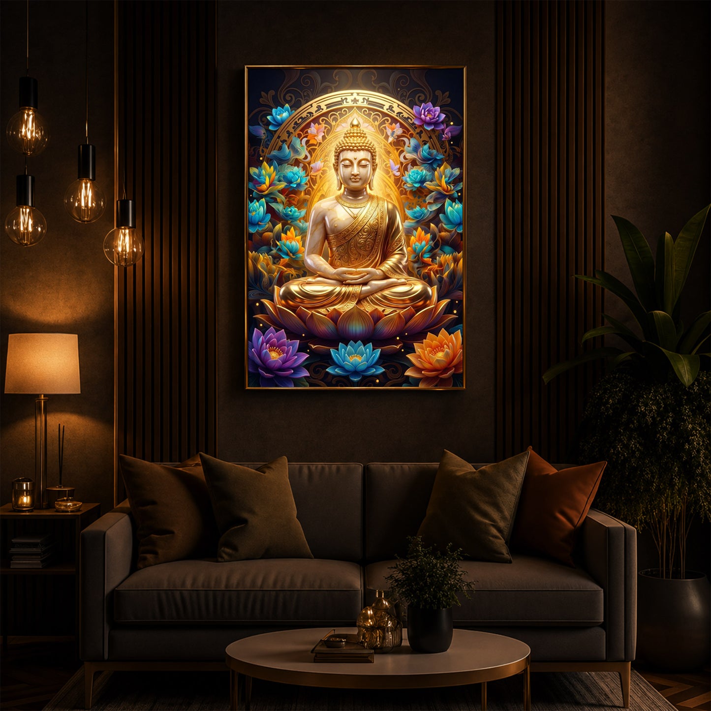 Meditating Gautam Buddha Modern Luxury Backlight Vertical Wall Art