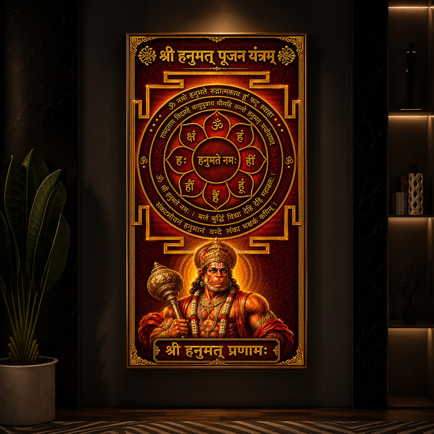 Shri Hanumat Pujan Yantram Modern Luxury Backlight Vertical Wall Art