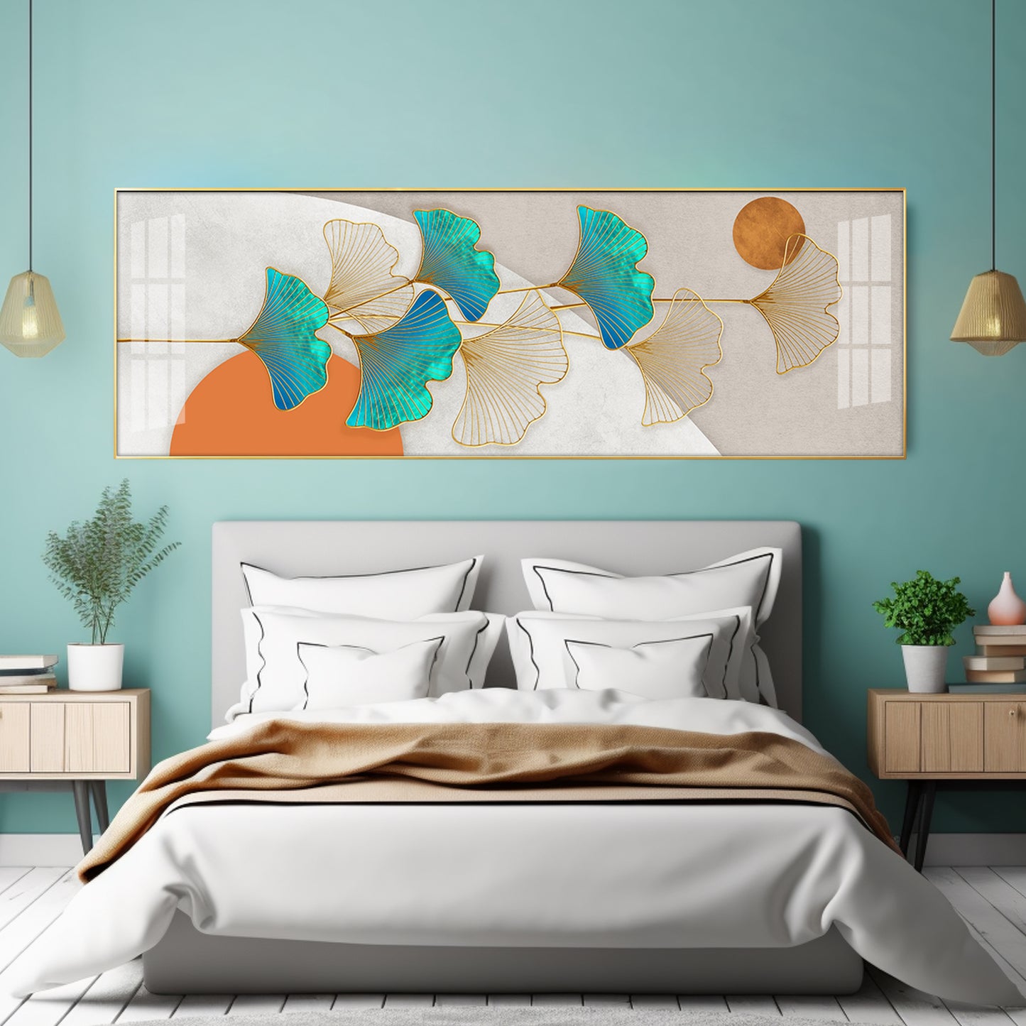 Blue & White Leaf Premium Acrylic Horizontal Wall Art