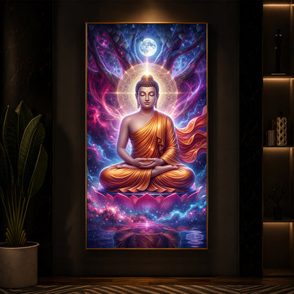 Lord Buddha Modern Luxury Backlight Vertical Wall Art
