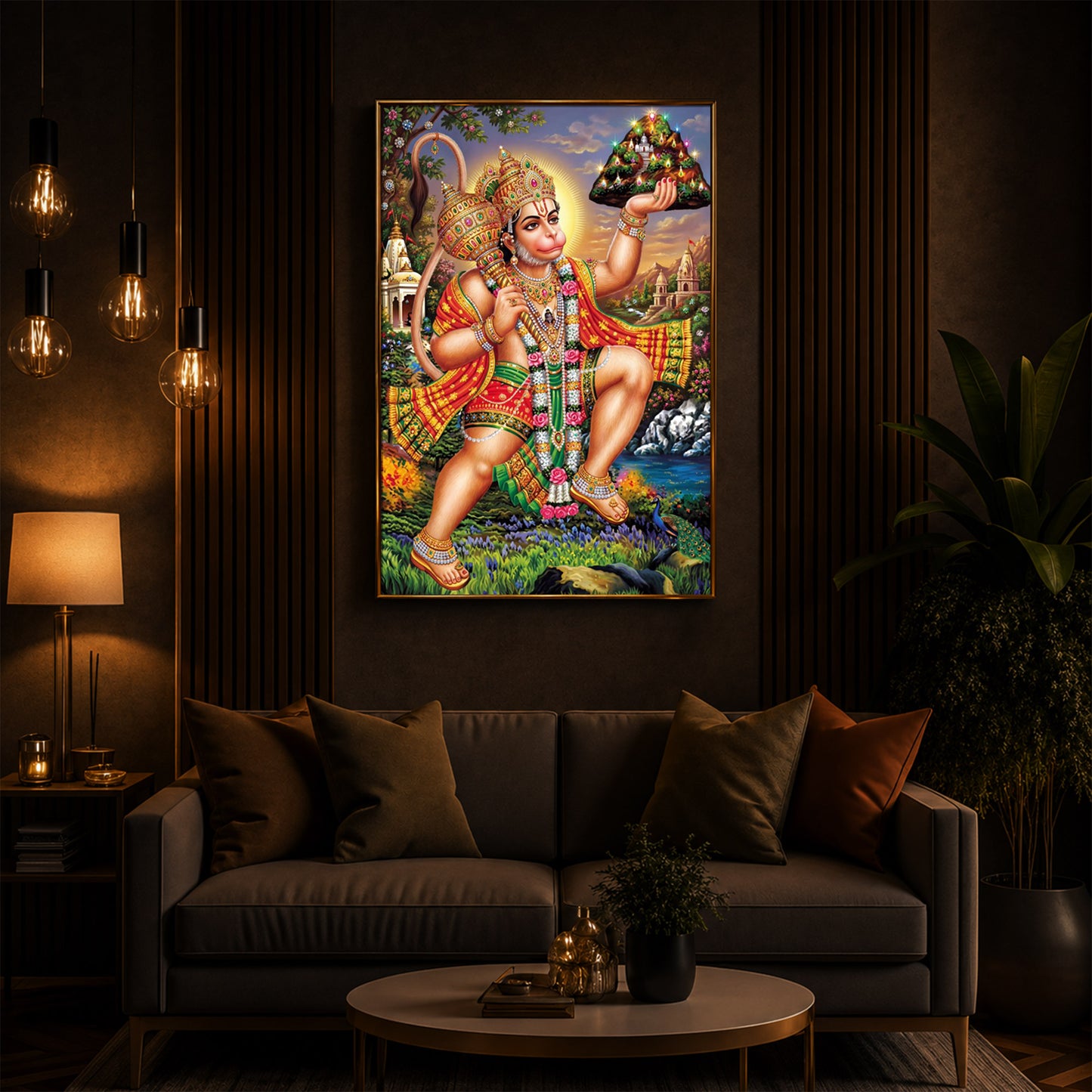 Hindu God Lord Hanuman Ji Modern Luxury Backlight Vertical Wall Art