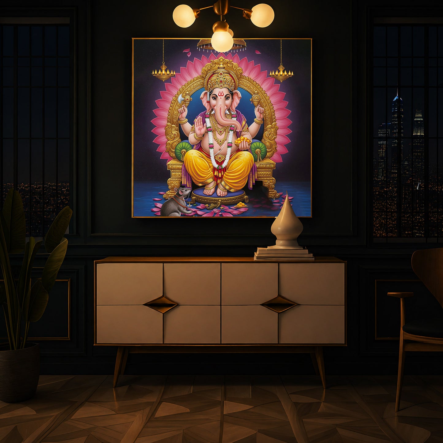 Divine Ganesh JI Modern Luxury Backlight Square Wall Art