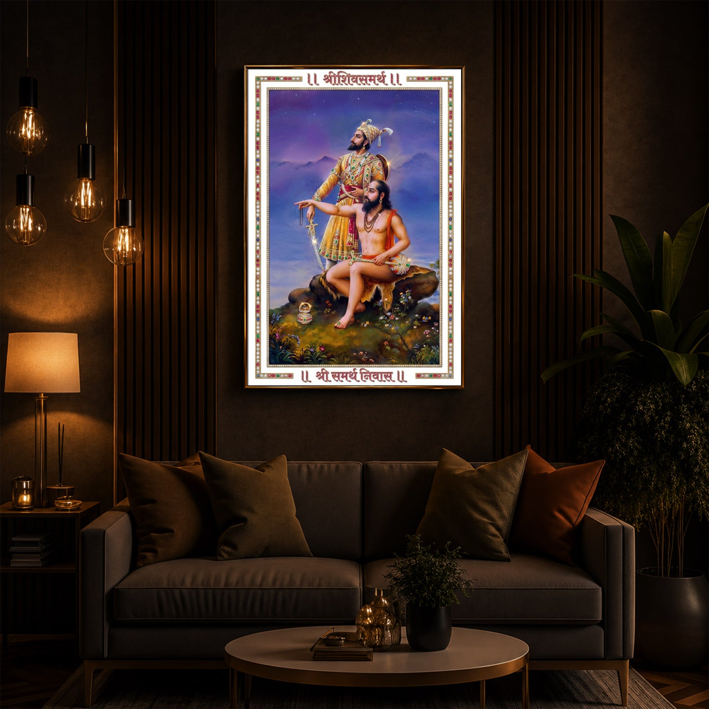 Samarth Ramdas Swami and Shivaji Maharaj Modern Luxury Backlight Vertical Wall Art