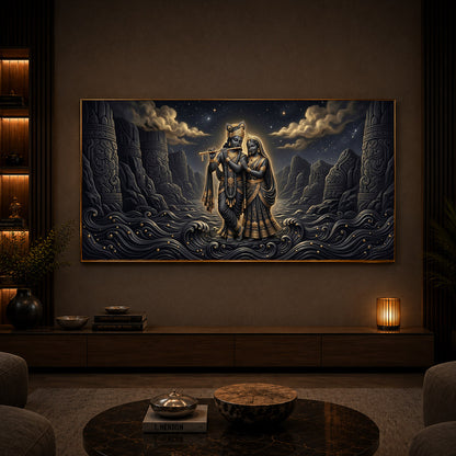 Depiction Of Radha Krishna Modern Luxury Backlight Horizontal Wall Art
