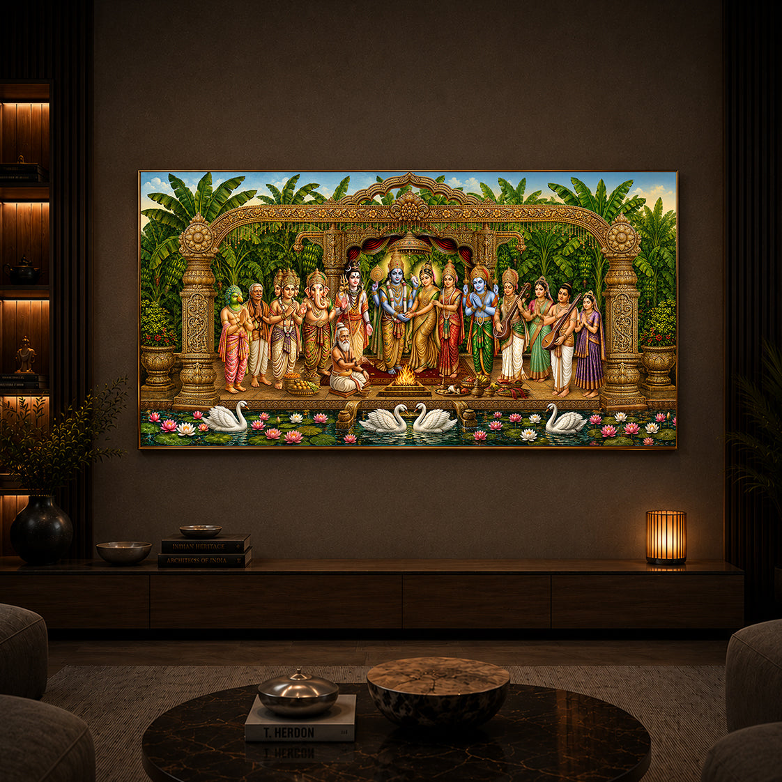 Hindu Deities Srinivasa Kalyanam Modern Luxury Backlight Horizontal Wall Art
