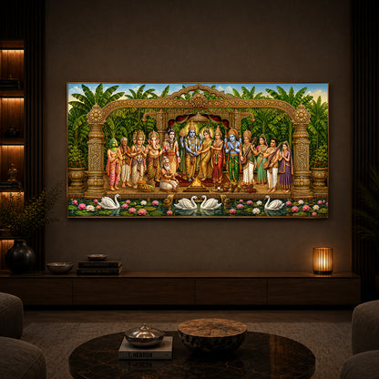 Hindu Deities Srinivasa Kalyanam Modern Luxury Backlight Horizontal Wall Art