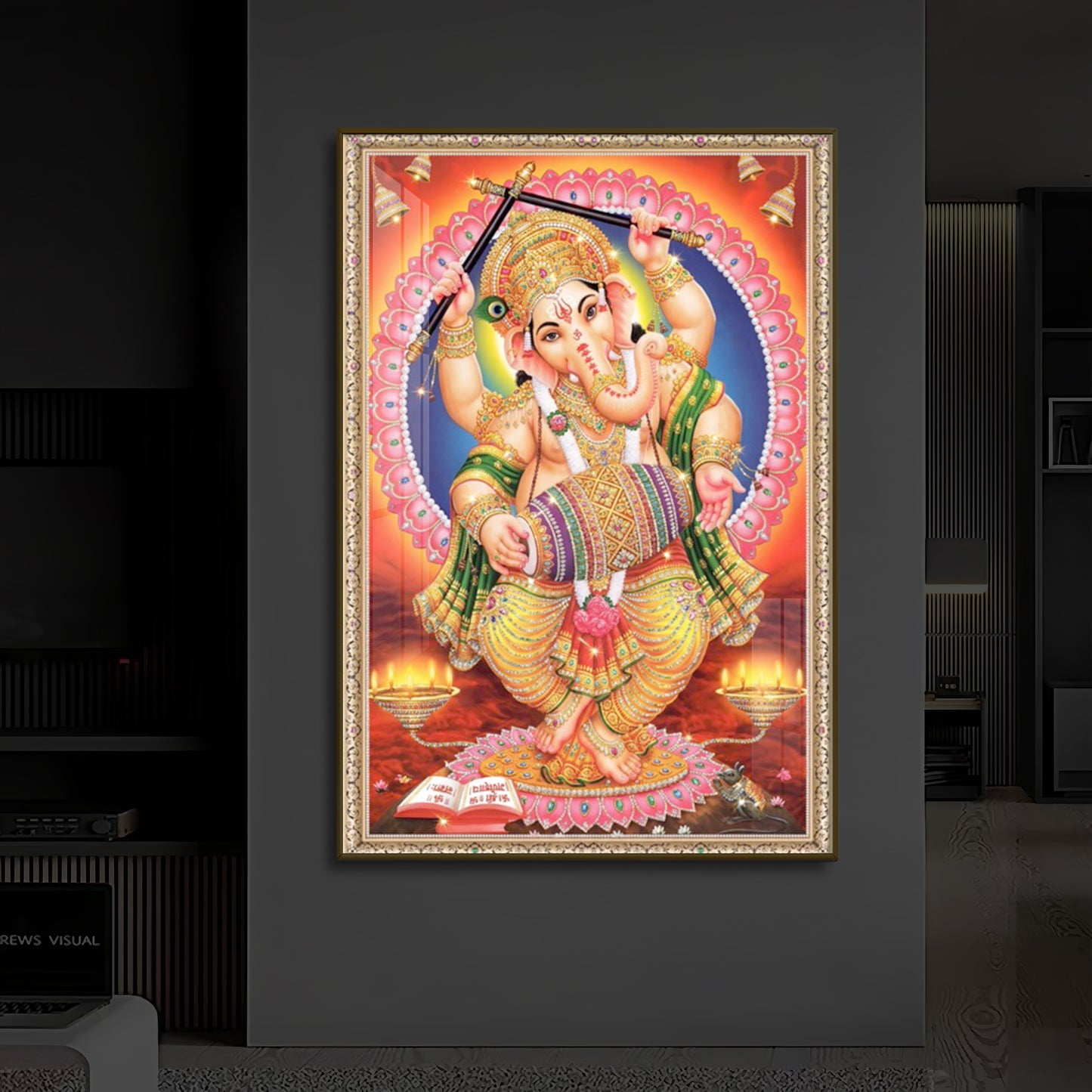 Hindu Bhagwan Ganesh Ji Modern Luxury Backlight Vertical Wall Art