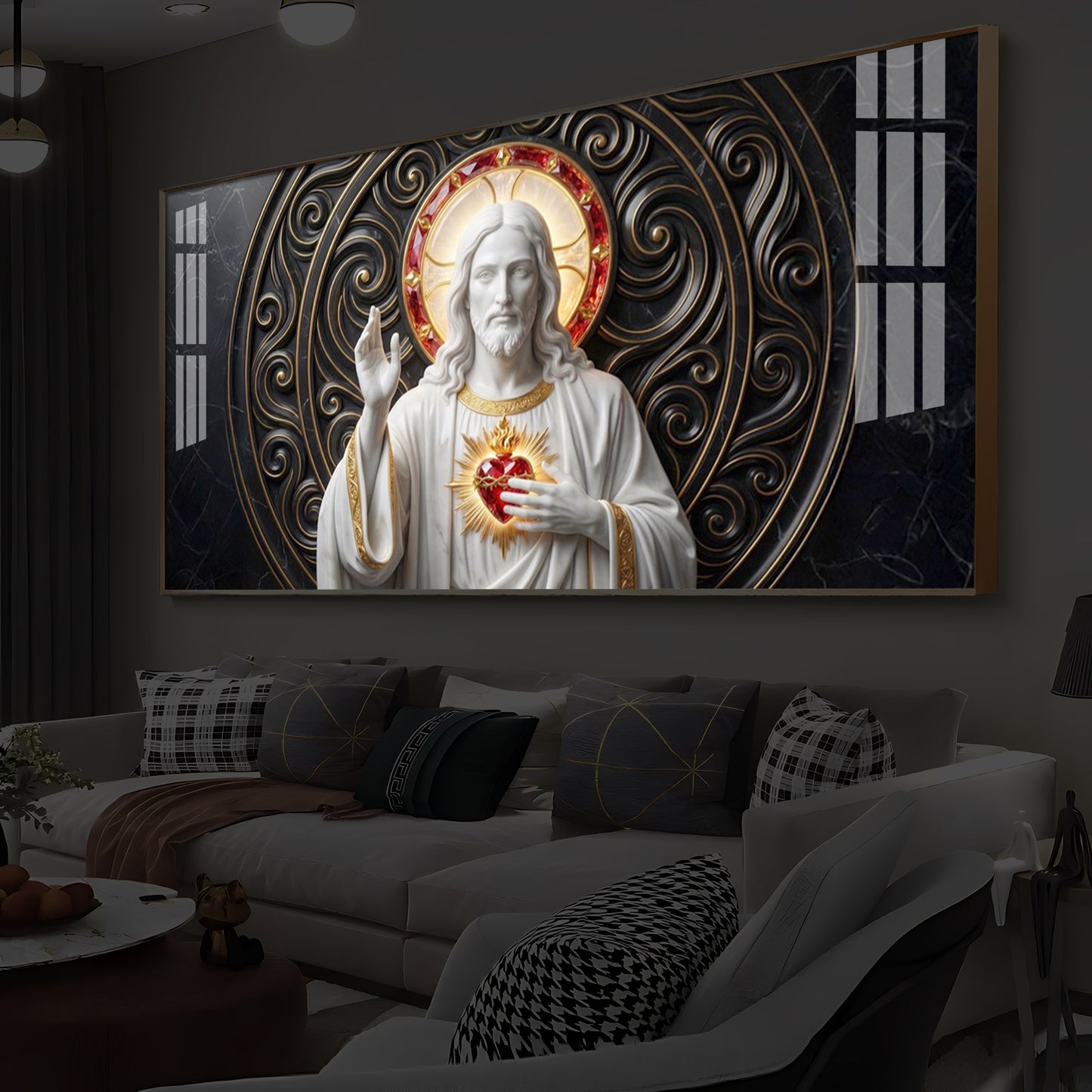 Heart Of Jesus Modern Luxury Backlight Horizontal Wall Art