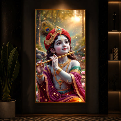Divine Glow Krishna Modern Luxury Backlight Vertical Wall Art