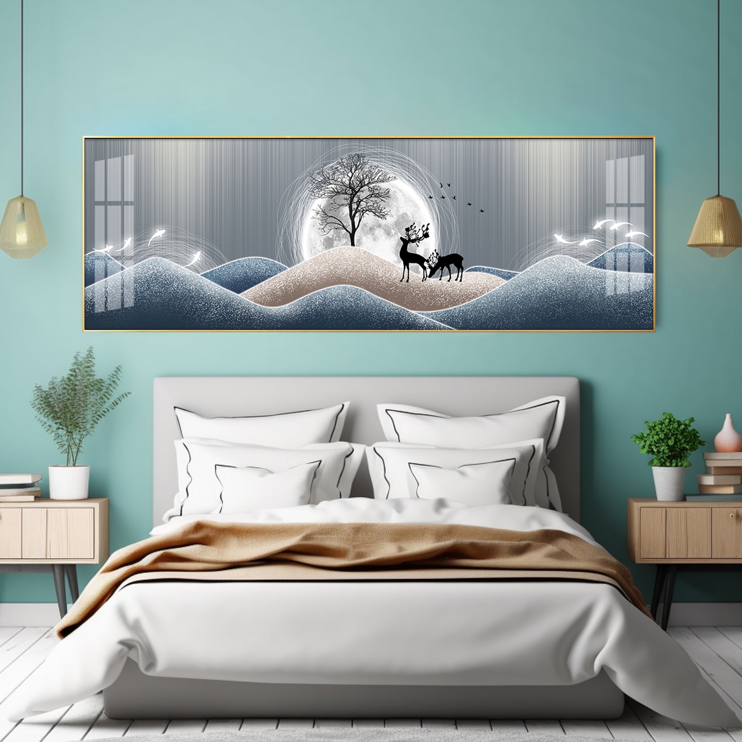 Black Deer In Night Premium Acrylic Horizontal Wall Art