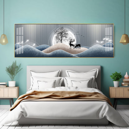 Black Deer In Night Premium Acrylic Horizontal Wall Art