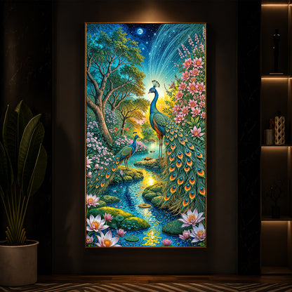 Forest Peacock Modern Luxury Backlight Vertical Wall Art