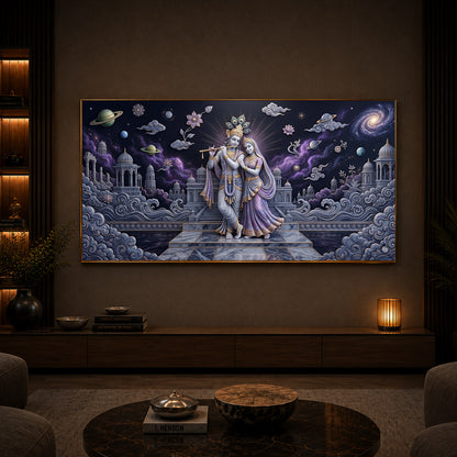 Hindu Deities Shri Radha Krishna Modern Luxury Backlight Horizontal Wall Art