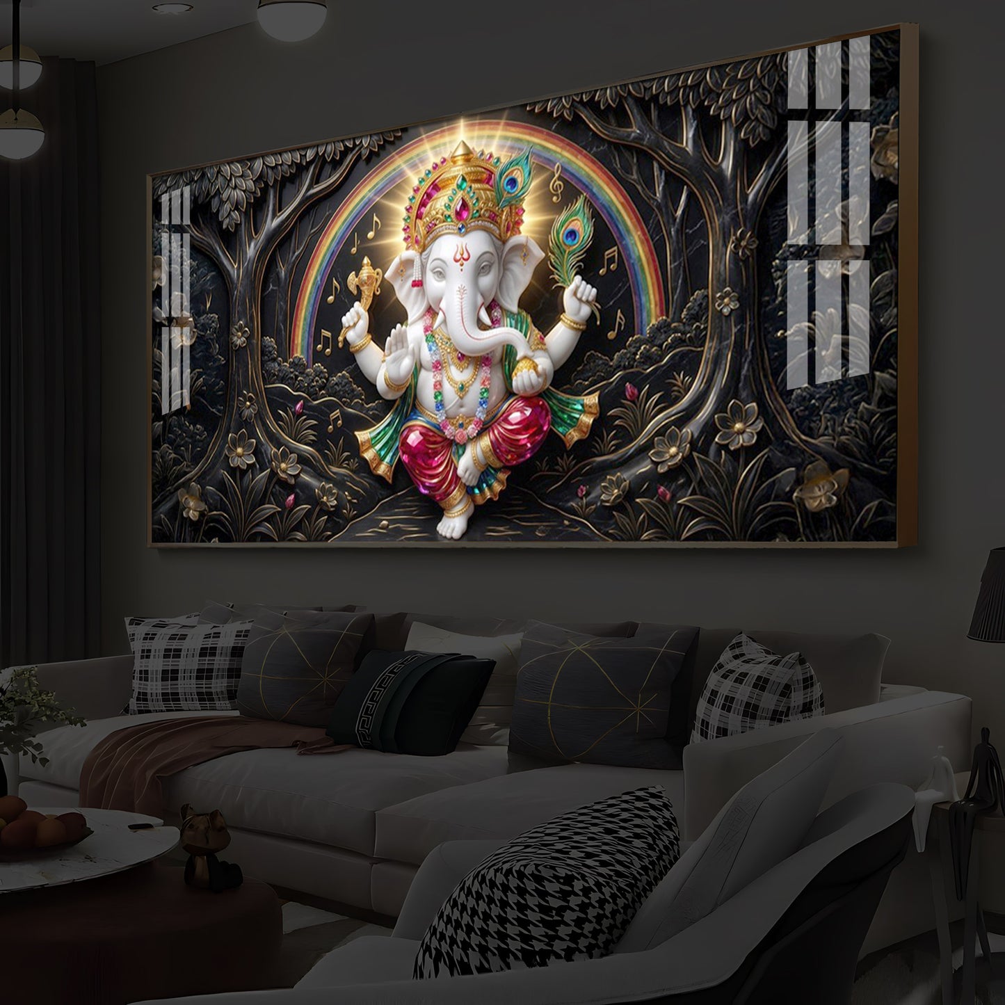 Divine Shree Ganesh Ji Modern Luxury Backlight Horizontal Wall Art