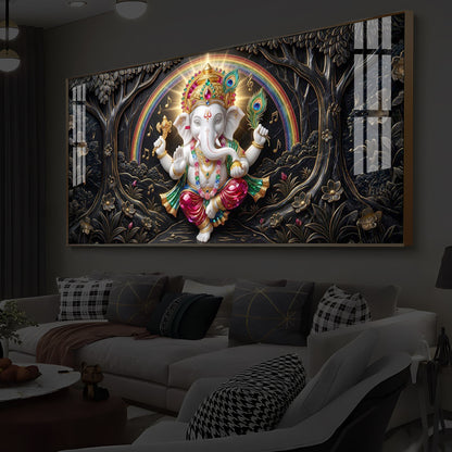 Divine Shree Ganesh Ji Modern Luxury Backlight Horizontal Wall Art