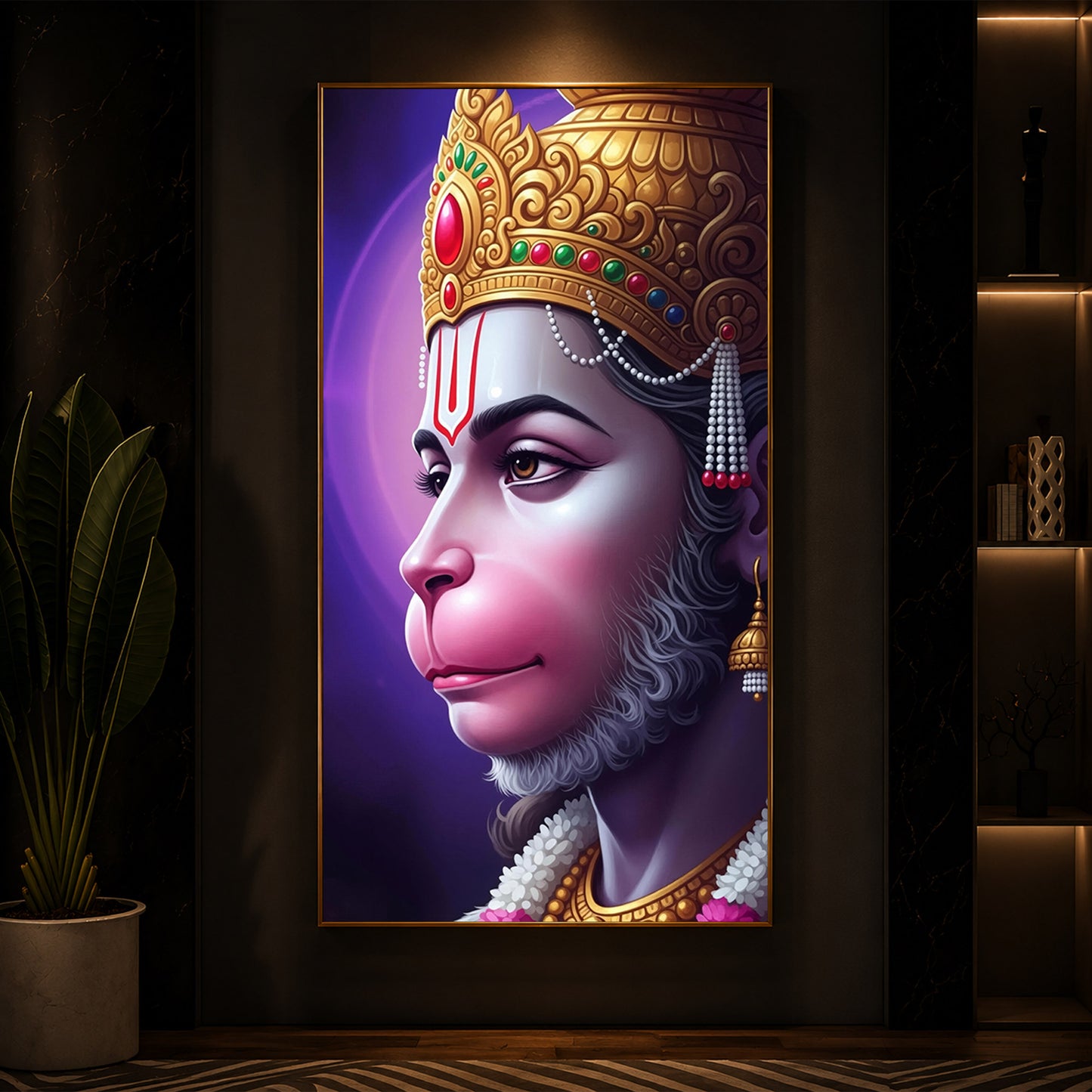Jai Shri Hanuman Modern Luxury Backlight Vertical Wall Art