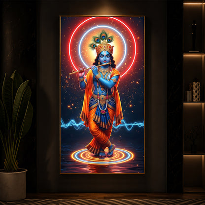Divine Krishna Modern Luxury Backlight Vertical Wall Art