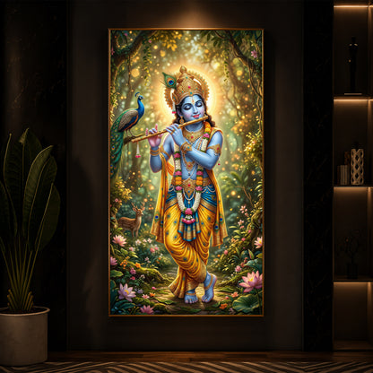 Loving Krishna Modern Luxury Backlight Vertical Wall Art