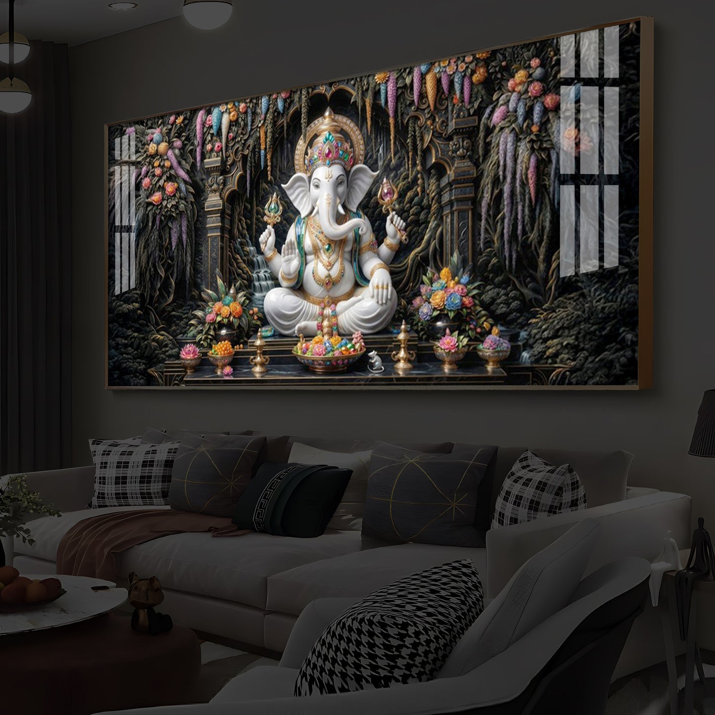 Lord Ganesha In A Serene Modern Luxury Backlight Horizontal Wall Art