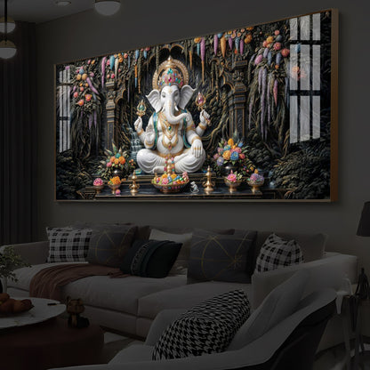 Lord Ganesha In A Serene Modern Luxury Backlight Horizontal Wall Art