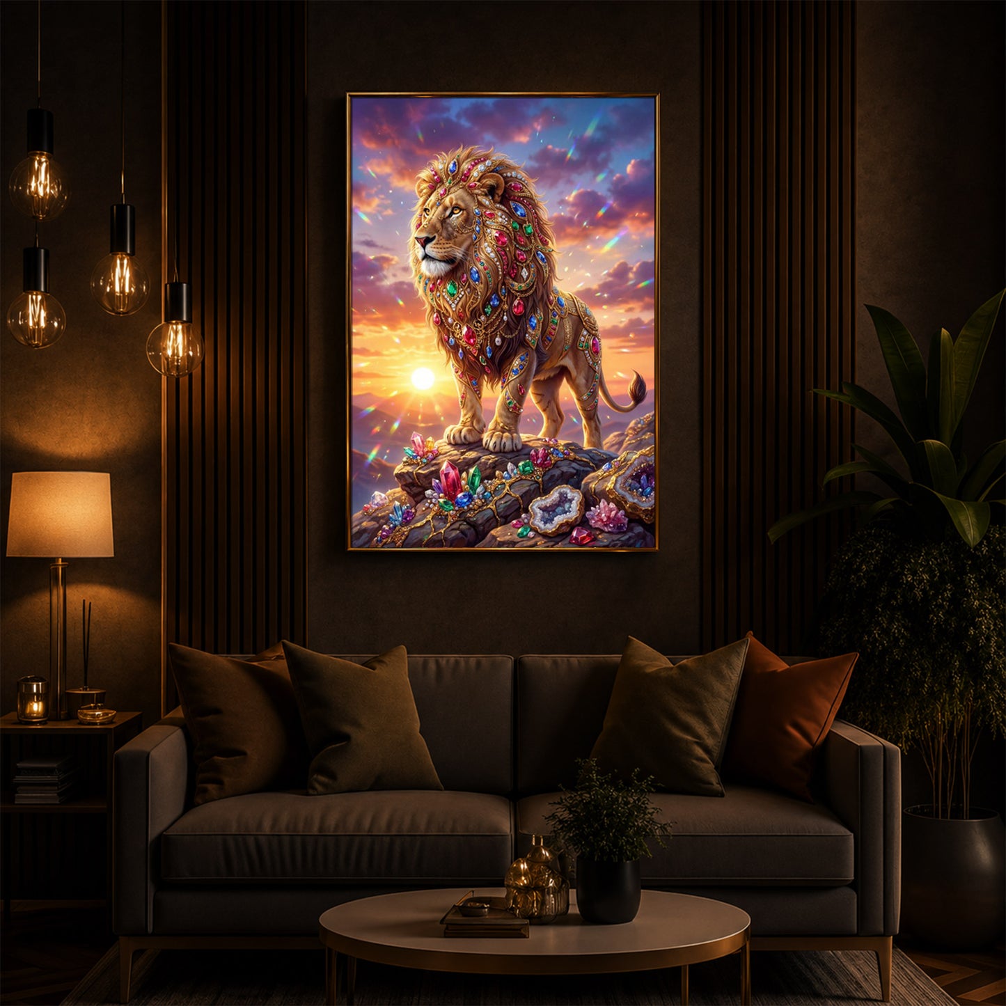 Majestic Lion Modern Luxury Backlight Vertical Wall Art