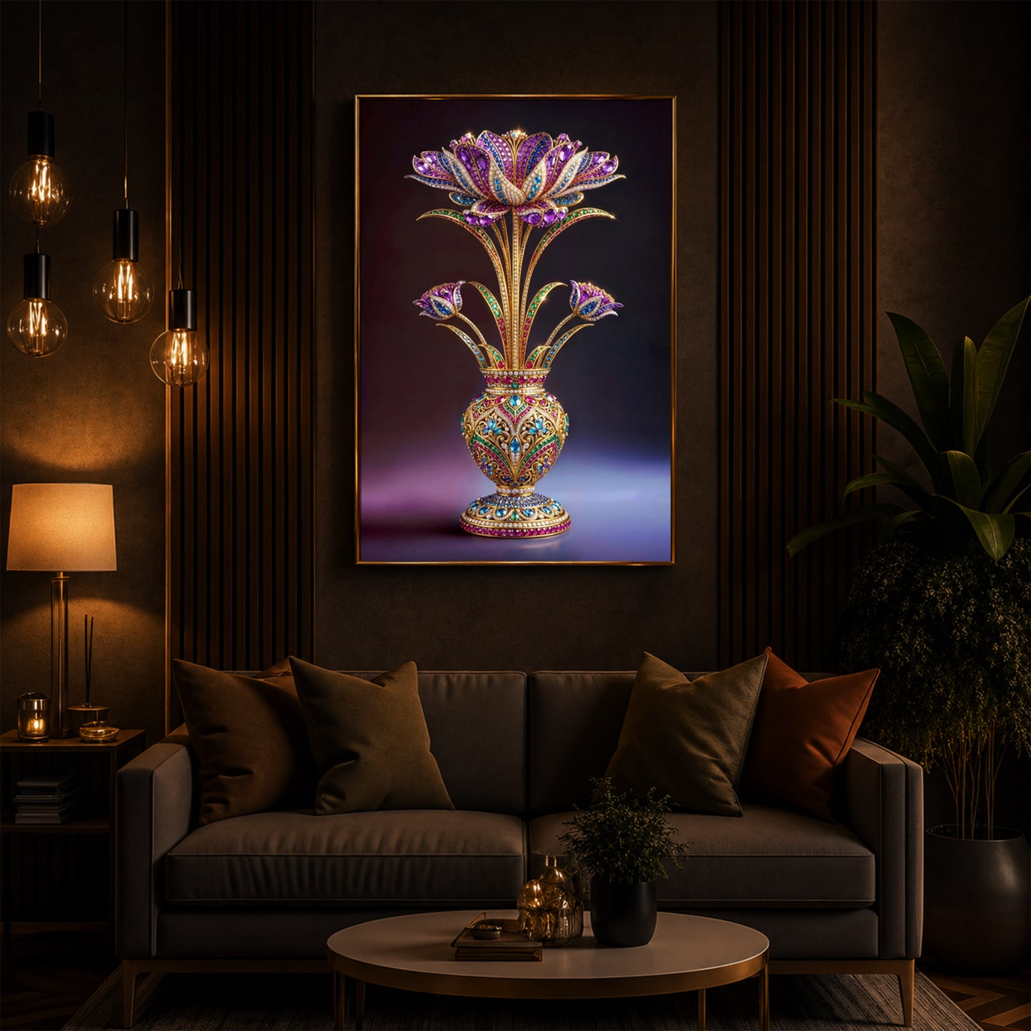 Detailed Decorative Vase Modern Luxury Backlight Vertical Wall Art