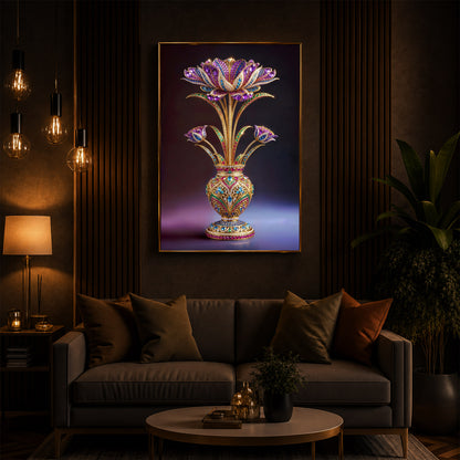 Detailed Decorative Vase Modern Luxury Backlight Vertical Wall Art