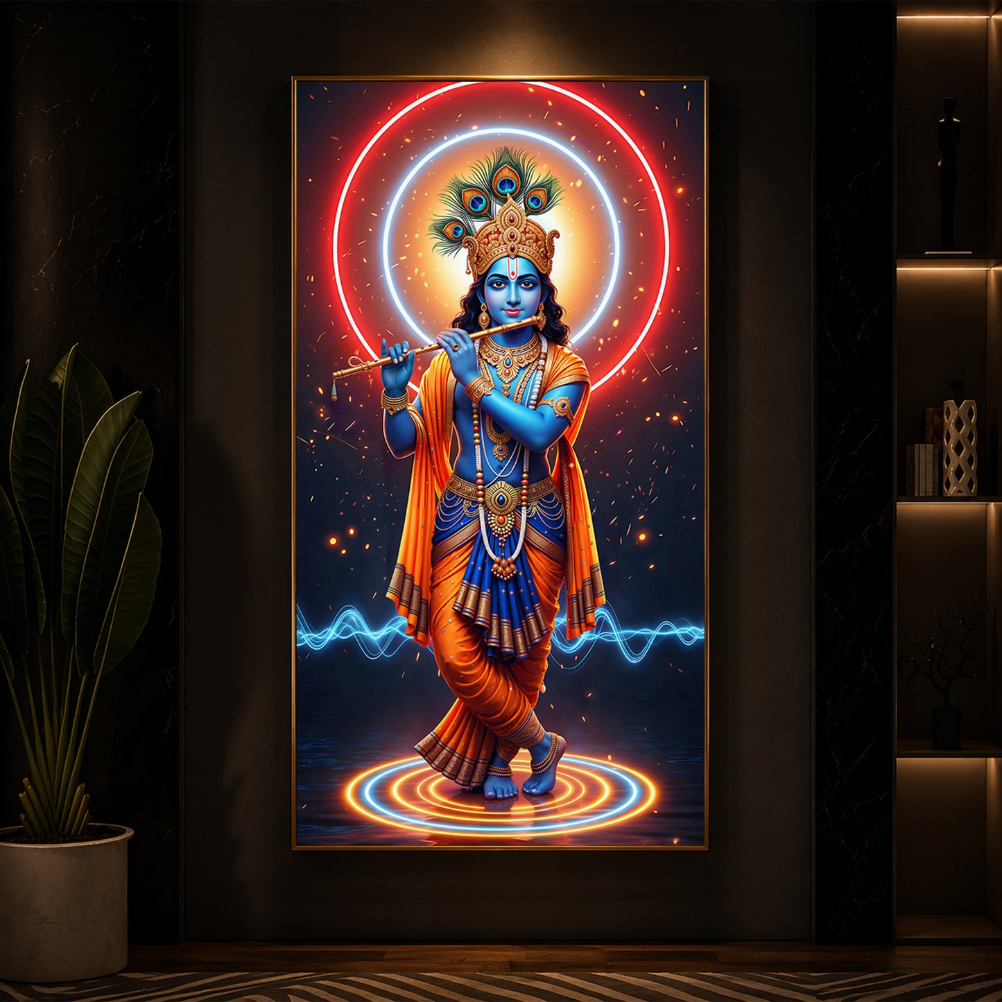 Divine Krishna Modern Luxury Backlight Vertical Wall Art