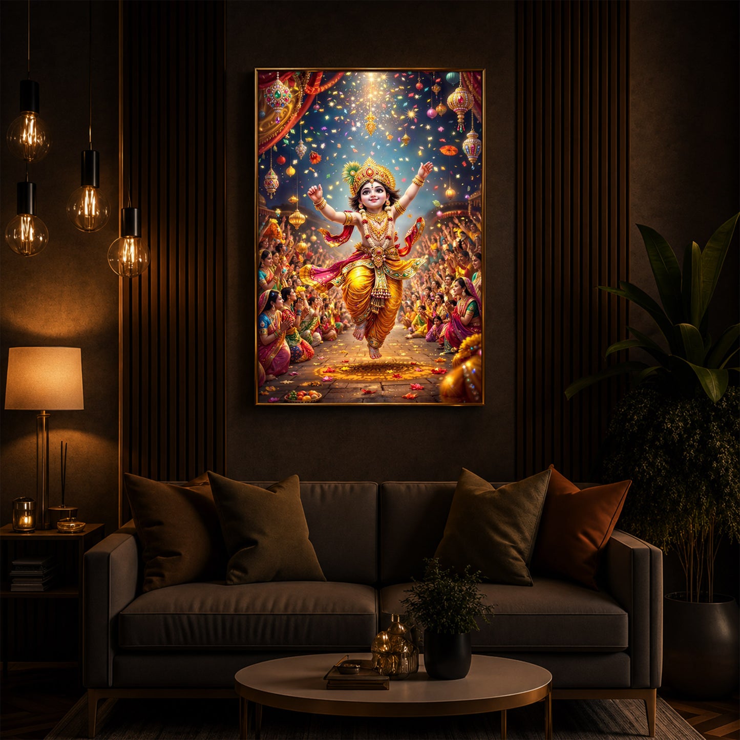 Krishna Janmashtami Modern Luxury Backlight Vertical Wall Art