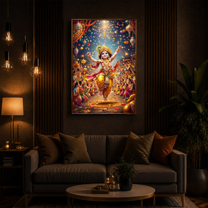 Krishna Janmashtami Modern Luxury Backlight Vertical Wall Art