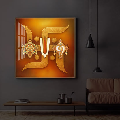 Hindu Symbols of Swastik Modern Luxury Backlight Square Wall Art