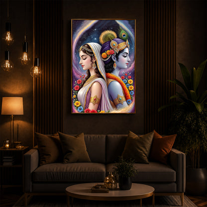 Lord Sri Radhe Krishna Modern Luxury Backlight Vertical Wall Art