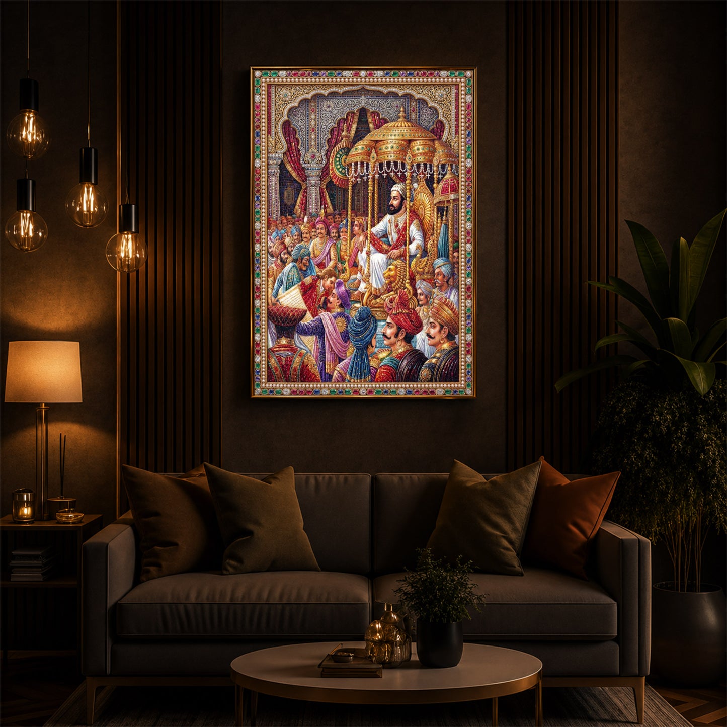 Darbar of Chhatrapati Shivaji Maharaj Modern Luxury Backlight Vertical Wall Art