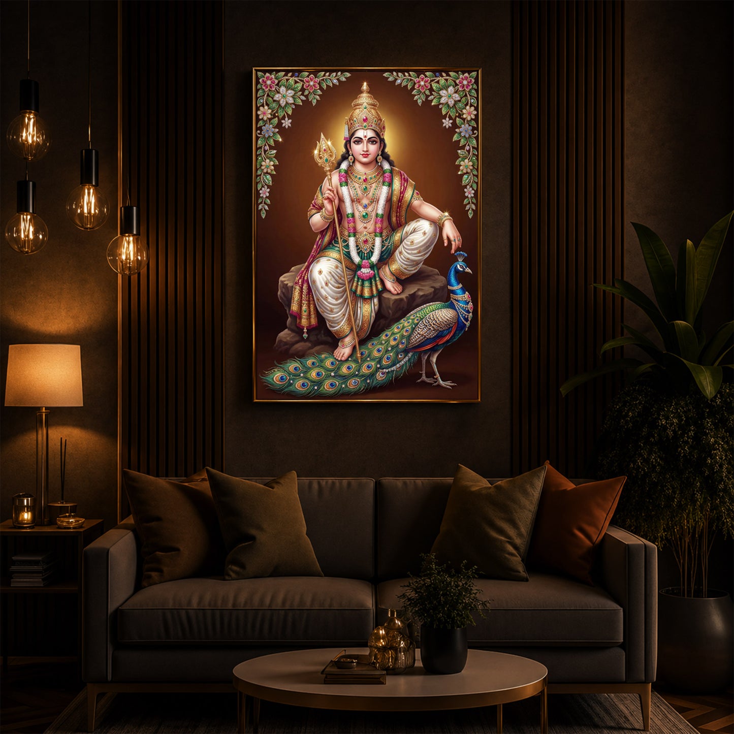 Lord kartikeya Ji Modern Luxury Backlight Vertical Wall Art