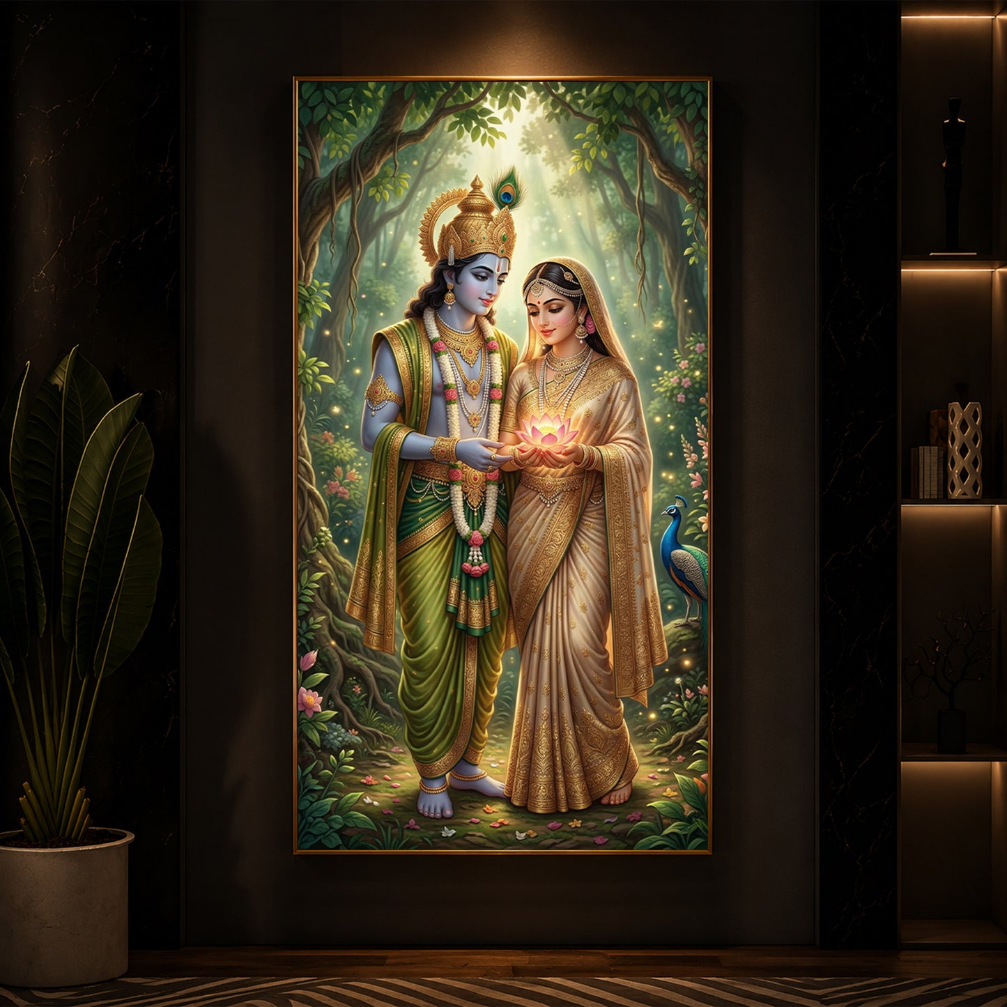 Shree Radhe Krishna Modern Luxury Backlight Vertical Wall Art