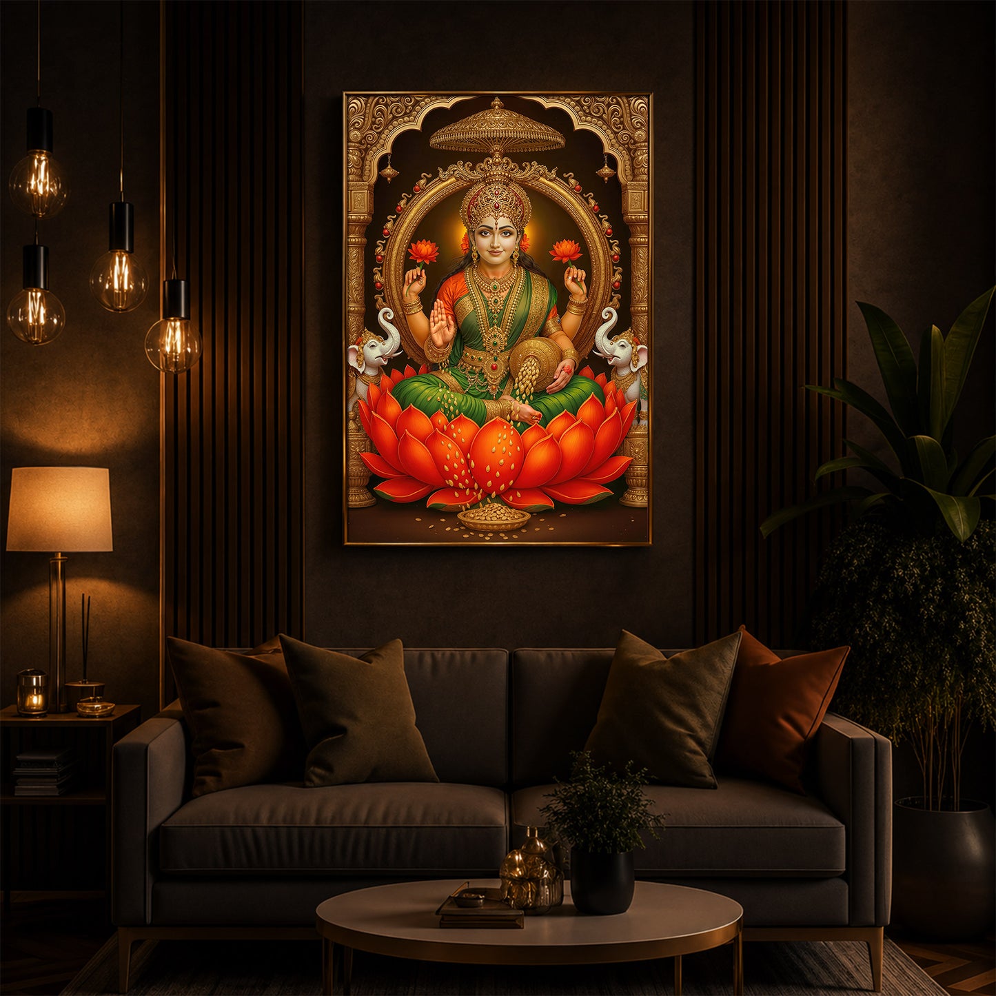 Mahalaxmi Ji Modern Luxury Backlight Vertical Wall Art
