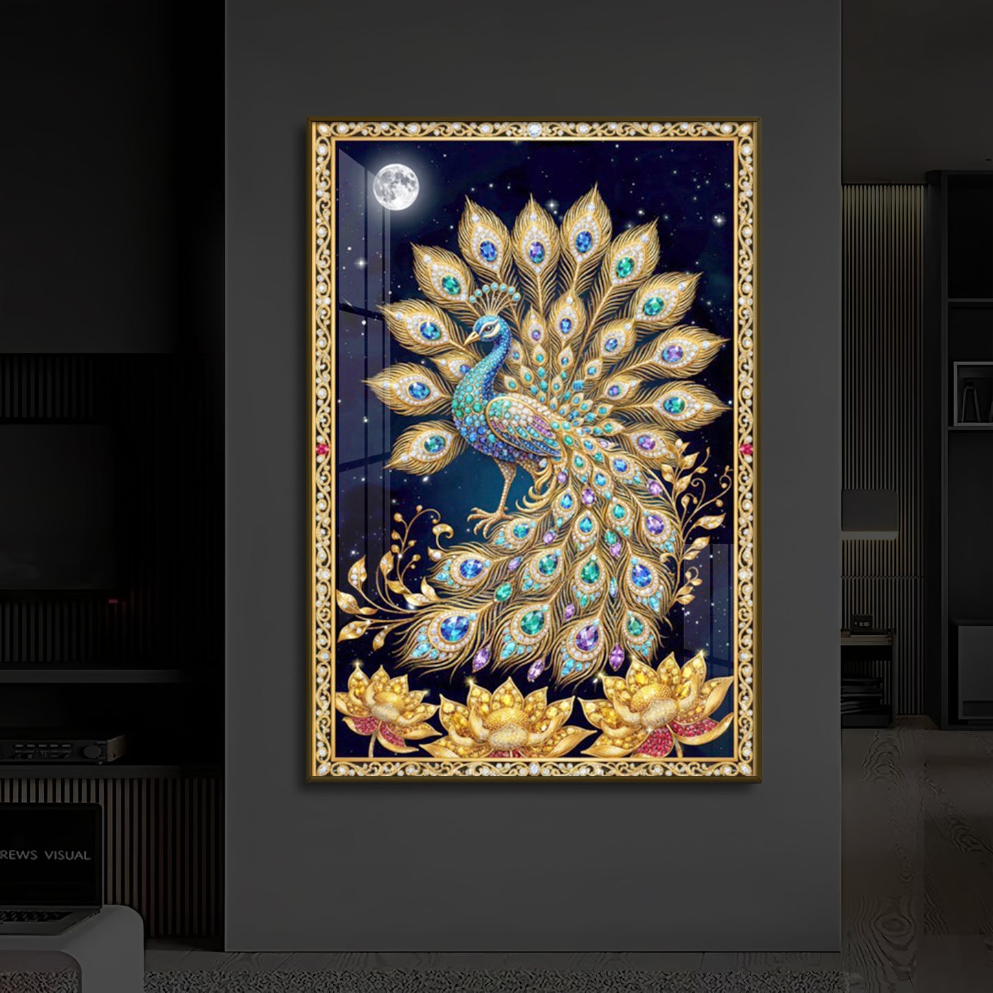 Majestic Vastu Peacock Modern Luxury Backlight Vertical Wall Art