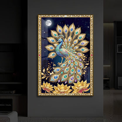 Majestic Vastu Peacock Modern Luxury Backlight Vertical Wall Art