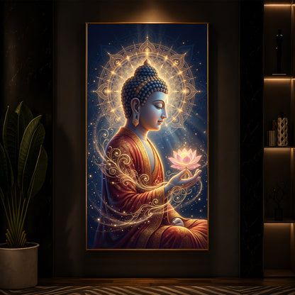 Depiction Of Buddha Modern Luxury Backlight Vertical Wall Art
