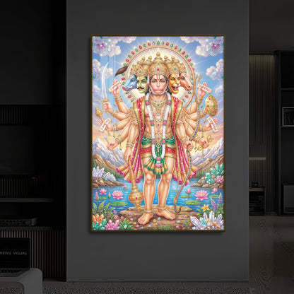 Panchmukhi Lord Hanuman Ji Modern Luxury Backlight Vertical Wall Art