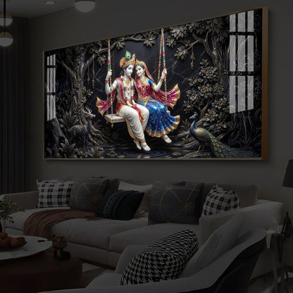 Radha Krishna Swing Modern Luxury Backlight Horizontal Wall Art