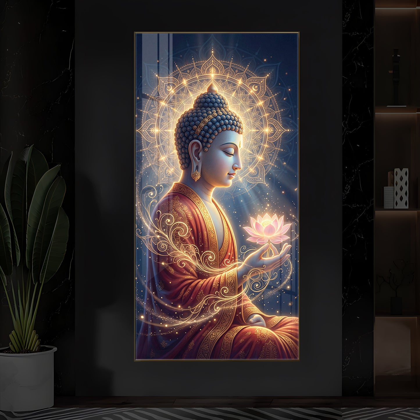 Depiction Of Buddha Modern Luxury Backlight Vertical Wall Art