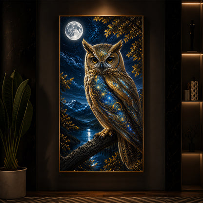 Majestic Golden Owl Modern Luxury Backlight Vertical Wall Art